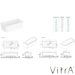 Vitra - Vitra Geo 180x80 Sağ Köşe Oval Küvet (Ayak ve Gizli Taşmalı Sifon Dahil), Beyaz