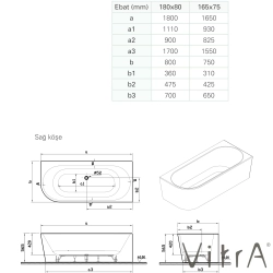 Vitra - Vitra Geo 180x80 Sağ Köşe Oval Küvet (Ayak ve Gizli Taşmalı Sifon Dahil), Bej