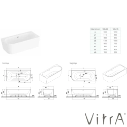 Vitra - Vitra Geo 180x80 Sağ Köşe Oval Küvet (Ayak ve Standart Krom Sifon Dahil), Beyaz