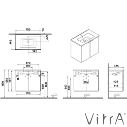 Vitra - Vitra Mia Plus Square Kapaklı Lavabo Dolabı, 80 cm, Parlak Antrasit
