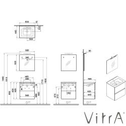 Vitra - Vitra Mia Plus Square Demonte Set, 60 cm, Çift Çekmeceli, (Lavabo Dolabı, Aydınlatmalı Ayna), Altın Meşe