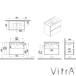 Vitra - Vitra Mia Plus Square Çift Çekmeceli Lavabo Dolabı, 80 cm, Parlak Beyaz