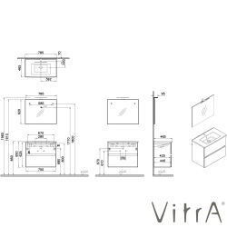 Vitra - Vitra Mia Plus Square Demonte Set, 80 cm, Çift Çekmeceli, (Lavabo Dolabı, Aydınlatmalı Ayna), Parlak Beyaz
