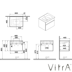 Vitra - Vitra Mia Plus Square Tek Çekmeceli Lavabo Dolabı, 60 cm, Cordoba