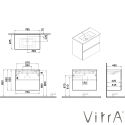 Vitra - Vitra Mia Plus Square Çift Çekmeceli Lavabo Dolabı, 80 cm, Cordoba