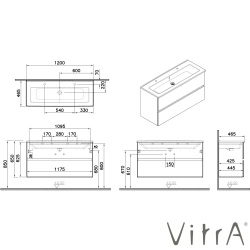 Vitra - Vitra Mia Plus Square Çift Çekmeceli Lavabo Dolabı, Çift Armatür Delikli Lavabolu, 120 cm, Cordoba