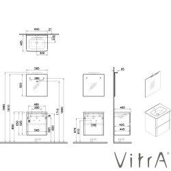 Vitra - Vitra Mia Plus Round Demonte Set, 60 cm, Çift Çekmeceli, (Lavabo Dolabı, Aydınlatmalı Ayna), Altın Meşe
