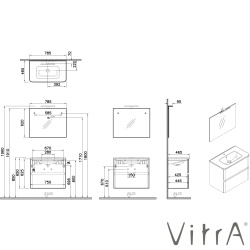 Vitra - Vitra Mia Plus Round Demonte Set, 80 cm, Çift Çekmeceli, (Lavabo Dolabı, Aydınlatmalı Ayna), Parlak Beyaz