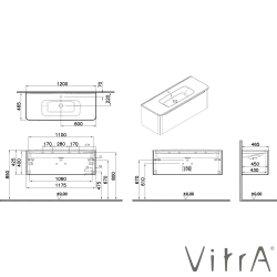 Vitra - Vitra Integra Round Tek Çekmeceli Lavabo Dolabı, Ayaksız, 120 cm, Moka Meşe