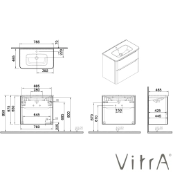 Vitra - Vitra Integra Round Çift Çekmeceli Lavabo Dolabı, Ayaksız, 80 cm, Moka Meşe