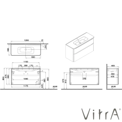 Vitra - Vitra Integra Round Çift Çekmeceli Lavabo Dolabı, Ayaksız, 120 cm, Moka Meşe