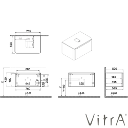 Vitra - Vitra Integra Round Tek Çekmeceli Çanak Lavabo Uyumlu Lavabo Dolabı, Mat Grafit, 80 cm (Çanak Lavabo Hariç-Armatür Deliksiz)