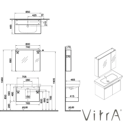 Vitra - Vitra Step Lavabo Dolabı Demonte Set, 85 cm, Altın Meşe (Lavabo Dolabı, Dolaplı Ayna)