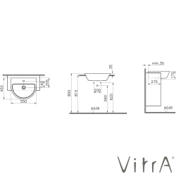 Vitra - Vitra Integra Köşeli Dar Yarım Tezgah Lavabo, 55 cm