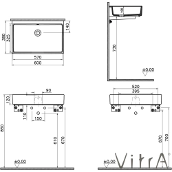 VitrA - VitrA ArchiPlan Dar Çanak Lavabo, 60x38 cm, Mat Taş Gri, VitrAClean