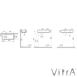 Vitra - Vitra ArchiPlan Soldan Armatür Delikli Dar Lavabo, 60x28 cm, Mat Terra Rosa, VitraClean