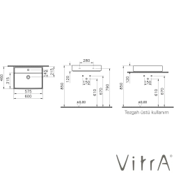 VitrA - VitrA ArchiPlan Lavabo, 60x46 cm, Mat Taş Gri, VitrAClean