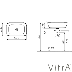 Vitra - Vitra Geo Dikdörtgen Çanak Lavabo, 60 cm, Mat Kum Beji