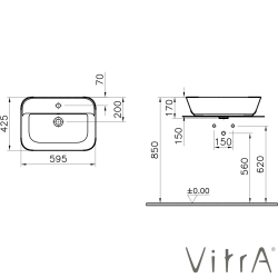 Vitra - Vitra Geo Dikdörtgen Çanak Lavabo, 60 cm, Mat Kum Beji