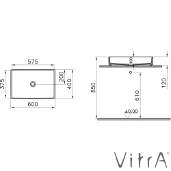 Vitra - Vitra ArchiPlan Dikdörtgen Çanak Lavabo, 60 cm, Mat Taş Gri, VitraClean