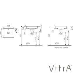 Vitra - Vitra Metropole Dikdörtgen Çanak Lavabo, 50 cm, Mat Beyaz, VitraClean