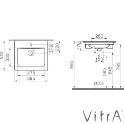 VitrA - VitrA Metropole Etajerli Lavabo, 60 cm, Mat Taş Gri, VitrAClean