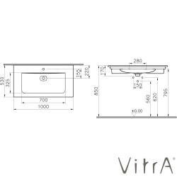Vitra - Vitra Metropole Etajerli Lavabo, 100 cm, Mat Beyaz, VitraClean