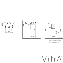 Vitra - Vitra Metropole Yuvarlak Çanak Lavabo, 38 cm (Kompakt) Mat Beyaz, VitraClean