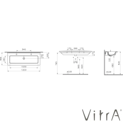 Vitra - Vitra S20 Square Çift Armatür Delikli Etajerli Lavabo, 120 cm