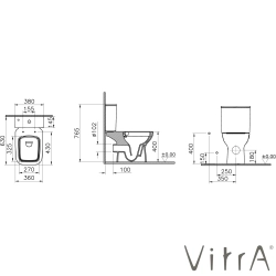 Vitra - Vitra S20 Square SmoothFlush Kanalsız Arkası Açık Takım Klozet, 63 cm