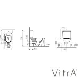 Vitra - Vitra S20 Round SmoothFlush Kanalsız Arkası Açık Takım Klozet, 63 cm