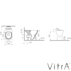 Vitra - Vitra S20 Round SmoothFlush Kanalsız Arkası Açık Bedensel Engelli Takım Klozeti, 63 cm