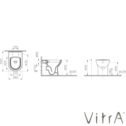VitrA - VitrA S20 Round SmoothFlush Kanalsız Duvara Tam Dayalı Yerden Tek Klozet, 52 cm