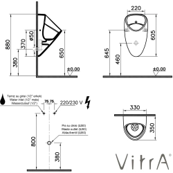 Vitra - Vitra Plural Üçgen Fotoselli Pisuvar (Arkadan Girişli), Mat Kum Beji, Elektrikli
