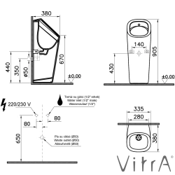 Vitra - Vitra Plural Fotoselli Kare Monoblok Pisuvar (Arkadan Girişli), Mat Kum Beji, Elektrikli