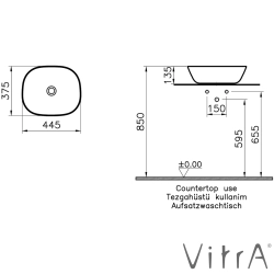 Vitra - Vitra Plural Kare Alçak Çanak Lavabo, 45 cm, Mat Kum Beji, VitraClean
