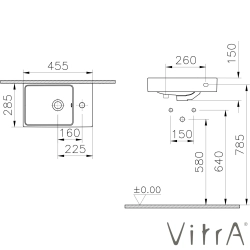 Vitra - Vitra Integra Square Sağdan Armatür Delikli Kompakt Lavabo, 45x28 cm