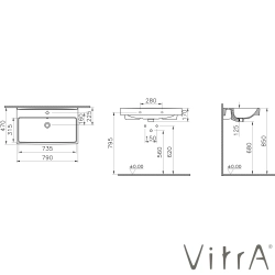 Vitra - Vitra Integra Square Dikdörtgen Lavabo, 80x47 cm