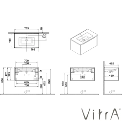 Vitra - Vitra Integra Square Tek Çekmeceli Lavabo Dolabı, Ayaksız, 80 cm, Altın Meşe