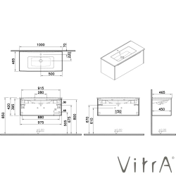 Vitra - Vitra Integra Square Tek Çekmeceli Lavabo Dolabı, Ayaksız, 100 cm, Mat Grafit