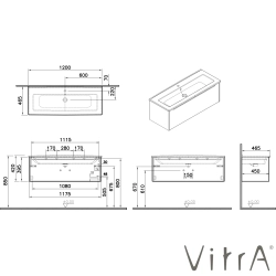Vitra - Vitra Integra Square Tek Çekmeceli Lavabo Dolabı, Ayaksız, 120 cm, Moka Meşe