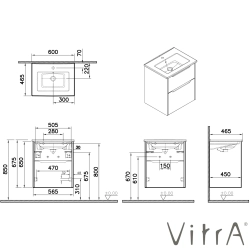 Vitra - Vitra Integra Square Çift Çekmeceli Lavabo Dolabı, Ayaksız, 60 cm, Altın Meşe