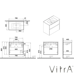 Vitra - Vitra Integra Square Çift Çekmeceli Lavabo Dolabı, Ayaksız, 80 cm, Altın Meşe