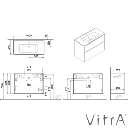 Vitra - Vitra Integra Square Çift Çekmeceli Lavabo Dolabı, Ayaksız, 100 cm, Moka Meşe