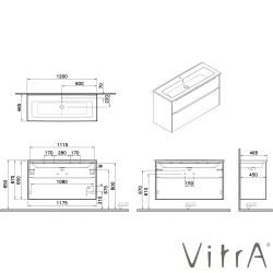 Vitra - Vitra Integra Square Çift Çekmeceli Lavabo Dolabı, Ayaksız, 120 cm, Moka Meşe