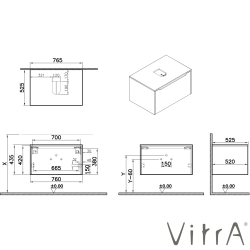 Vitra - Vitra Integra Square Tek Çekmeceli Çanak Lavabo Uyumlu Lavabo Dolabı, Mat Yeşil, 80 cm (Çanak Lavabo Hariç-Armatür Deliksiz)