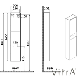 Vitra - Vitra Integra Square Çift Kapaklı Aynalı Boy Dolabı, Mat Yeşil (Sağ)