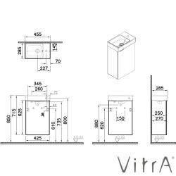 Vitra - Vitra Mia Plus Square Kapaklı Lavabo Dolabı, 45 cm, Parlak Beyaz (Sağ)