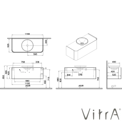 Vitra - Vitra Gala Tek Çekmeceli Çanak Lavabo Uyumlu Lavabo Dolabı, Mat Taş Gri, 120 cm (Çanak Lavabo Dahil-Armatür Deliksiz)