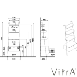 Vitra - Vitra Plural Tek Çekmeceli Merdiven Raflı Ünite, Mat Bordo / Koyu Meşe Raf